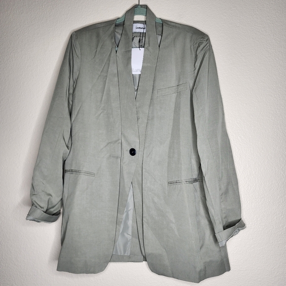 Lattelier Gray Linen-Blend V-Neck Layered Blazer XL NWT - Picture 4 of 10